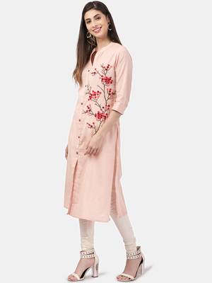 Peach embroidered cotton kurtas-and-kurtis 4