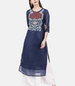 Dark-blue embroidered chanderi kurtas-and-kurtis