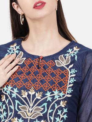 Dark-blue embroidered chanderi kurtas-and-kurtis 2