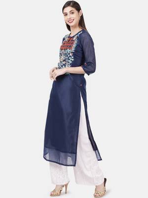 Dark-blue embroidered chanderi kurtas-and-kurtis 4