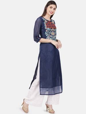 Dark-blue embroidered chanderi kurtas-and-kurtis 5