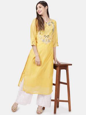 Yellow embroidered chanderi kurtas-and-kurtis 1