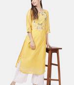 Yellow embroidered chanderi kurtas-and-kurtis