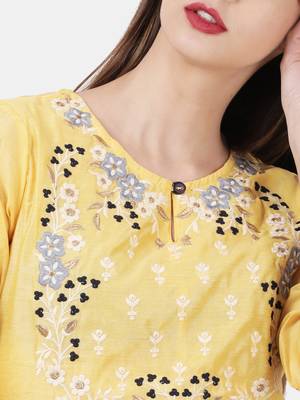 Yellow embroidered chanderi kurtas-and-kurtis 2