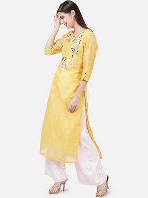 Yellow embroidered chanderi kurtas-and-kurtis 4