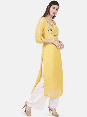 Yellow embroidered chanderi kurtas-and-kurtis 5