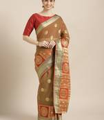Kimisha Women's Brown Kota Doria Zari Woven Saree with Zari Border