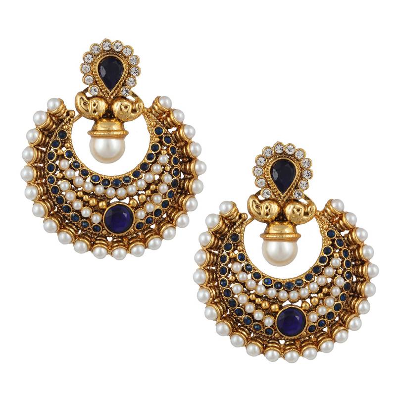 Blue polki and pearl bridal festival India ethnic ADIVA earring ab57b