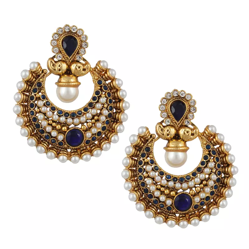 Blue polki and pearl bridal festival India ethnic ADIVA earring ab57b