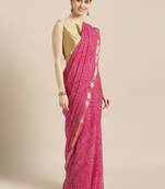 Kimisha Women's Pink Color Georgette Bandhani Print Saree
