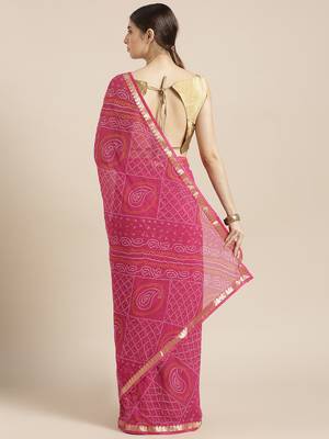 Kimisha Women's Pink Color Georgette Bandhani Print Saree 2