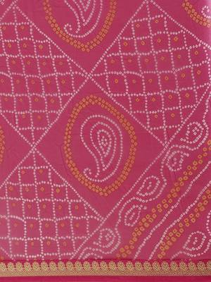 Kimisha Women's Pink Color Georgette Bandhani Print Saree 4