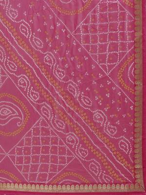 Kimisha Women's Pink Color Georgette Bandhani Print Saree 5
