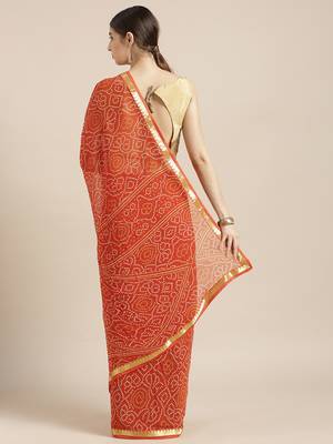 Kimisha Women's Orange Color Georgette Bandhani Print Saree 2