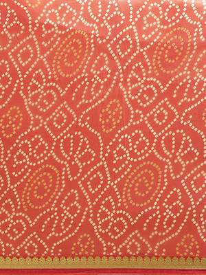 Kimisha Women's Orange Color Georgette Bandhani Print Saree 4