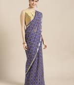 Blue printed georgette saree with blouse