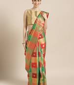 Kimisha Women's Green Silk Blend Woven Design Banrasi Saree