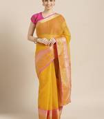 Kimisha Women's Yellow Kota Doria Saree with Zari Border