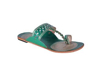 Women Leather Green one toe  kolhapuris 1