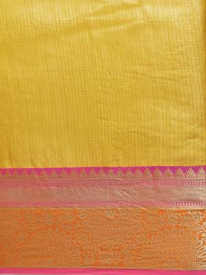 Kimisha Women's Yellow Kota Doria Saree with Zari Border 4