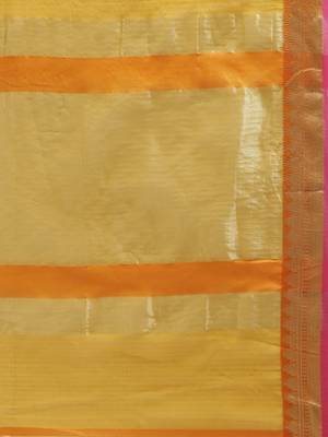 Kimisha Women's Yellow Kota Doria Saree with Zari Border 5