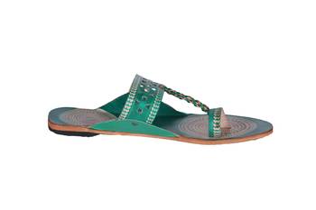 Women Leather Green one toe  kolhapuris 2