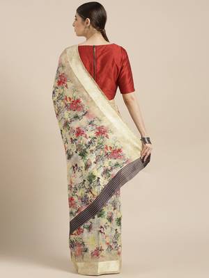 Kimisha Women's Yellow Silk Cotton Floral Digital Printed Saree 2