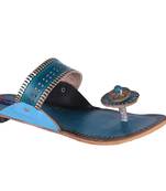 Women Leather Blue open thong kolhapuri