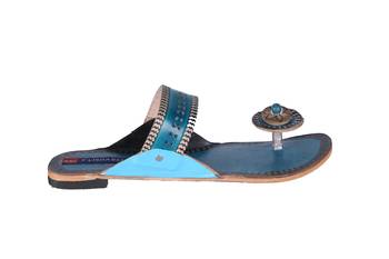 Women Leather Blue open thong kolhapuri 2