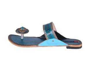 Women Leather Blue open thong kolhapuri 3