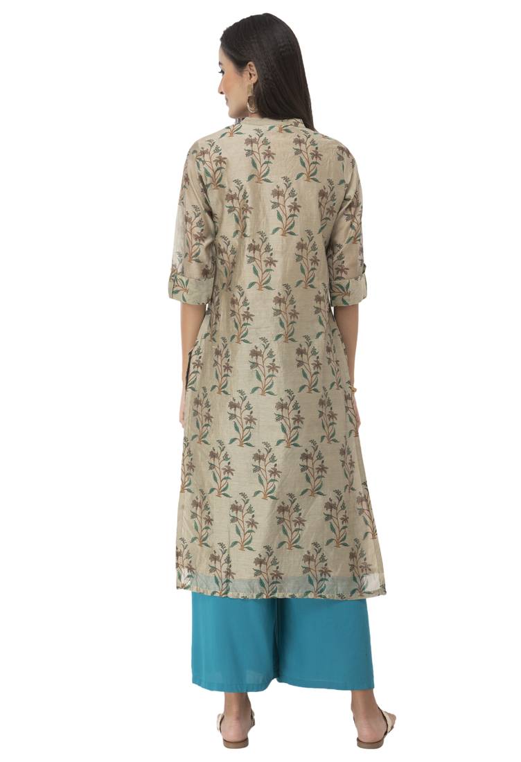 Women gold embroidered Silk Blend kurti