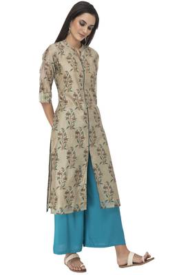 Women gold embroidered Silk Blend kurti 3