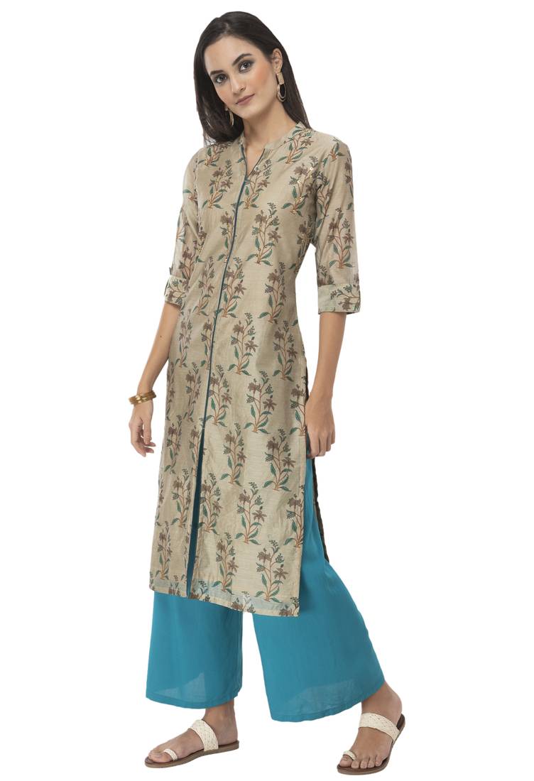 Women gold embroidered Silk Blend kurti