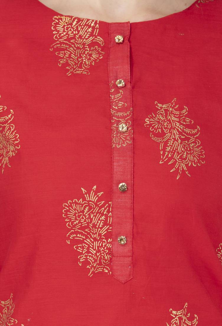 Women red printed chanderi kurti