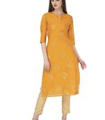 Women yellow printed chanderi kurti