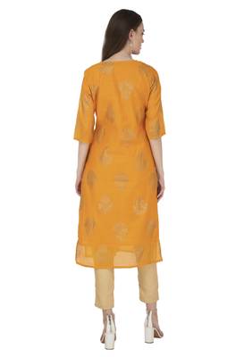 Women yellow printed chanderi kurti 2