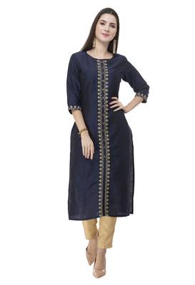 Women blue embroidered art Silk kurti 1