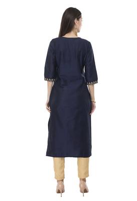 Women blue embroidered art Silk kurti 2