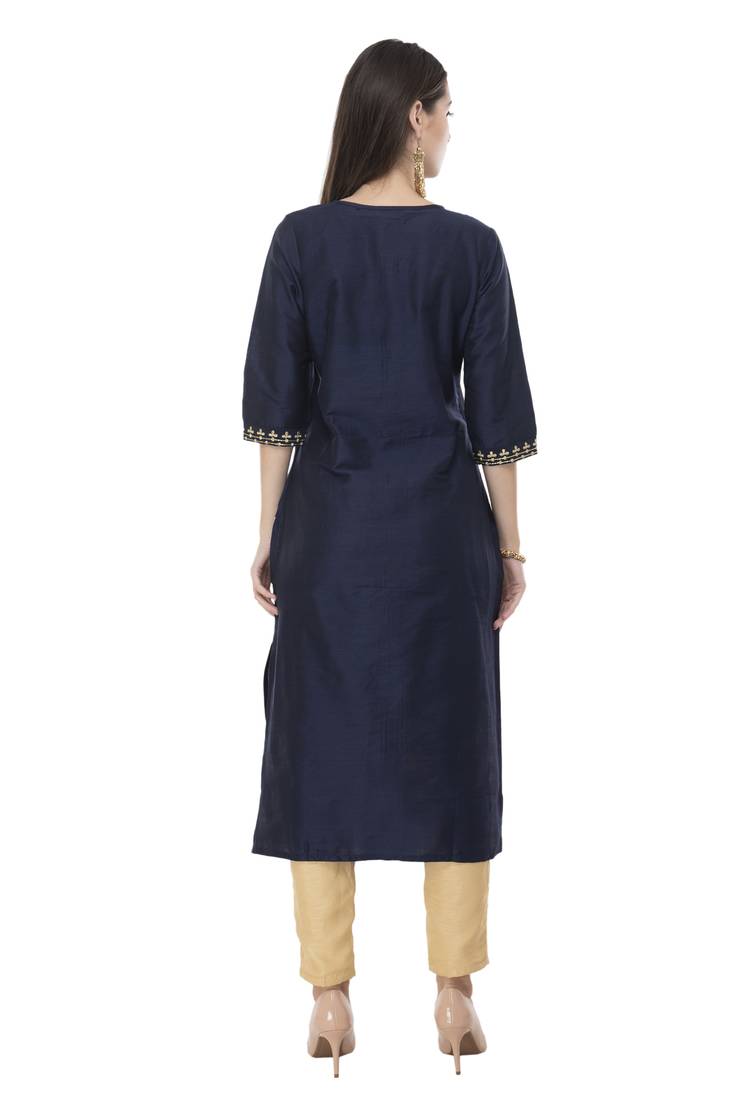 Women blue embroidered art Silk kurti