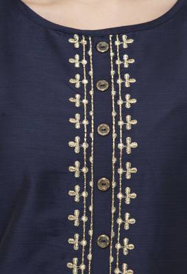 Women blue embroidered art Silk kurti 4