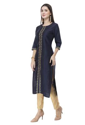 Women blue embroidered art Silk kurti 5