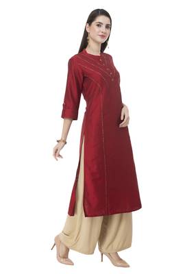 Women maroon embroidered art Silk kurti 3