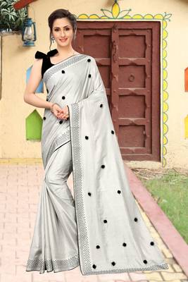 Grey embroidered art silk saree with blouse 1