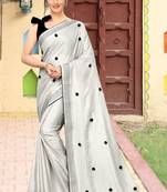 Grey embroidered art silk saree with blouse