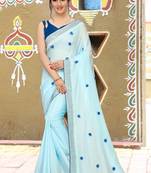Sky blue embroidered art silk saree with blouse