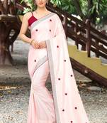 Pink embroidered art silk saree with blouse