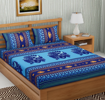 Blue Color Cotton Double Abstract Print Bedsheet 1
