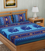 Blue Color Cotton Double Abstract Print Bedsheet