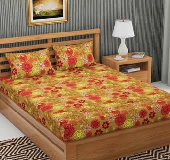 Yellow Color Cotton Double Floral Print Bedsheet 1