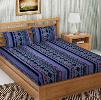 Blue Color Cotton Double Striped Bedsheet 1